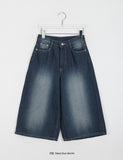 Hensha Washing Bermuda Wide Denim Pants
