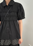 Yante Shirring Lace Short Sleeve Shirt