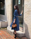 Happiness Denim Shirt Long One Piece (Belt Set)