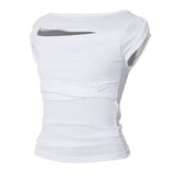 Asymmetrical Draped Roll-Up T-Shirt