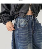 4 Seasons Washing Hem Snap Wide Balloon Denim Pants