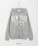 Yoku lettering brushed hood cardigan