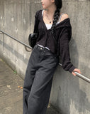 Feather Black Blue Wide Denim Pants