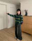 Enmode color stripe round cardigan