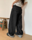 American Made Non-Fade Roll-Up Pocket Wide Denim Long Pants