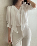 Carriet Chiffon Tie Three Quarter Blouse