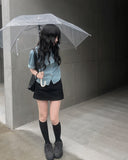 Sky Crop Denim Short Sleeve Shirt