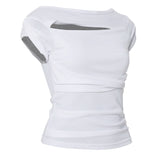 Asymmetrical Draped Roll-Up T-Shirt