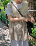 Gontz Layered Check Sleeveless Blouse One Piece