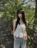 Fearin Shirring Sleeveless Ribbon Blouse