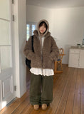 Yuyuri Fluffy Fur High Neck Over Zip-up Jumper