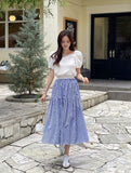 Dite Check Color Matching Banding Flare Skirt