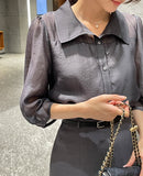 Charlotte See-Through Collar Three Quarter Blouse