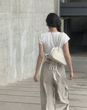 Pomme U Neck Back Slit Strap Short Sleeve Tee