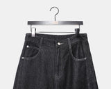 Kuman stitch cut button denim balloon fit long pants