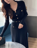 Easel Button Collar Knit Flare Long One Piece