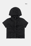 Active hooded nylon shirring zip-up