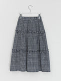 Hebit Seersucker Check Frill Long Skirt