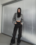 Akan eyelet strap semi-bootcut pants