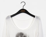 Aesthetics Printed Color Matching See-Through Long Sleeve T-Shirt