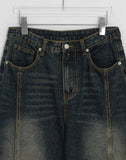 Yukan Cut Washing Denim Balloon Wide Pants