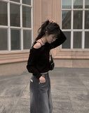 D’lzu One Shoulder Off Ribbon Boucle Knit