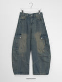 Homens Denim Wide Balloon Cargo Pants