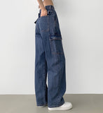 American Casual Cargo Pocket Classic Long Wide Denim Pants