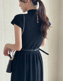Shua Back Button Repeat Flare Knit One Piece (Belt set)