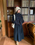 Etohi Flower Button Crop Fleece Jacket