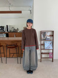 Trad Curved Washed Denim Balloon Wide Pants