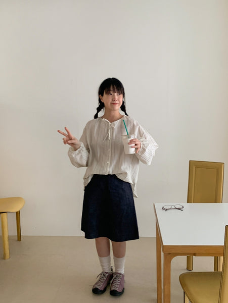【BAON】24FW★ [BAONHAUS] Stripe Shirring Round Zip-Up JP BAON】24FW☆ [BAONHAUS] Stripe Shirring Round Zip-Up JP