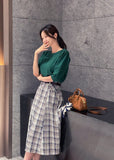 Macaroon Check Button A-Line Long Skirt (Belt Set)