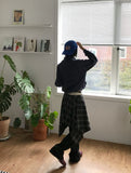 (Brushed) LAYERED CHECK UNBALANCE SKIRT