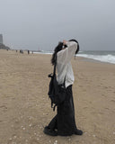 Flak Cargo Black Denim Long Skirt