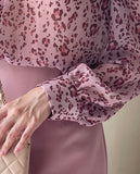 Ser Leopard Chiffon Shirring Blouse