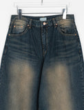 Dyuijeu ribbed washing wide denim pants