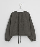 Hindel Check Shirring Cropped Long Sleeve Blouse