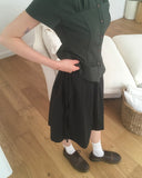 Akin Ribbon Pintuck Flare Midi Skirt