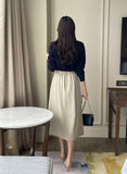 Yuloy Unbalanced Wrap Pleated Banding Long Skirt
