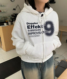 Akira brushed printed crop hood zip-up