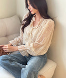 (Sleeveless Set) Shudin Lace Tie Puff Blouse