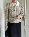 Demur Color Matching Collar Pattern Tweed Short Jacket