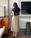 Della Pintuck A-Line Long Skirt (Belt Set)