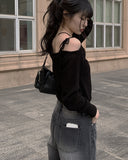 D’lzu One Shoulder Off Ribbon Boucle Knit