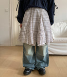 Dokui Check Unbalanced Banding Midi Skirt