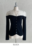 Shuel Lace Puff Color Matching Knit Cardigan