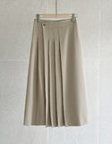 Yuloy Unbalanced Wrap Pleated Banding Long Skirt