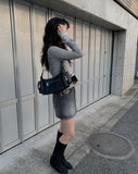 Alt Black Denim Washing Denim Mini Skirt