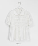 Yante Shirring Lace Short Sleeve Shirt